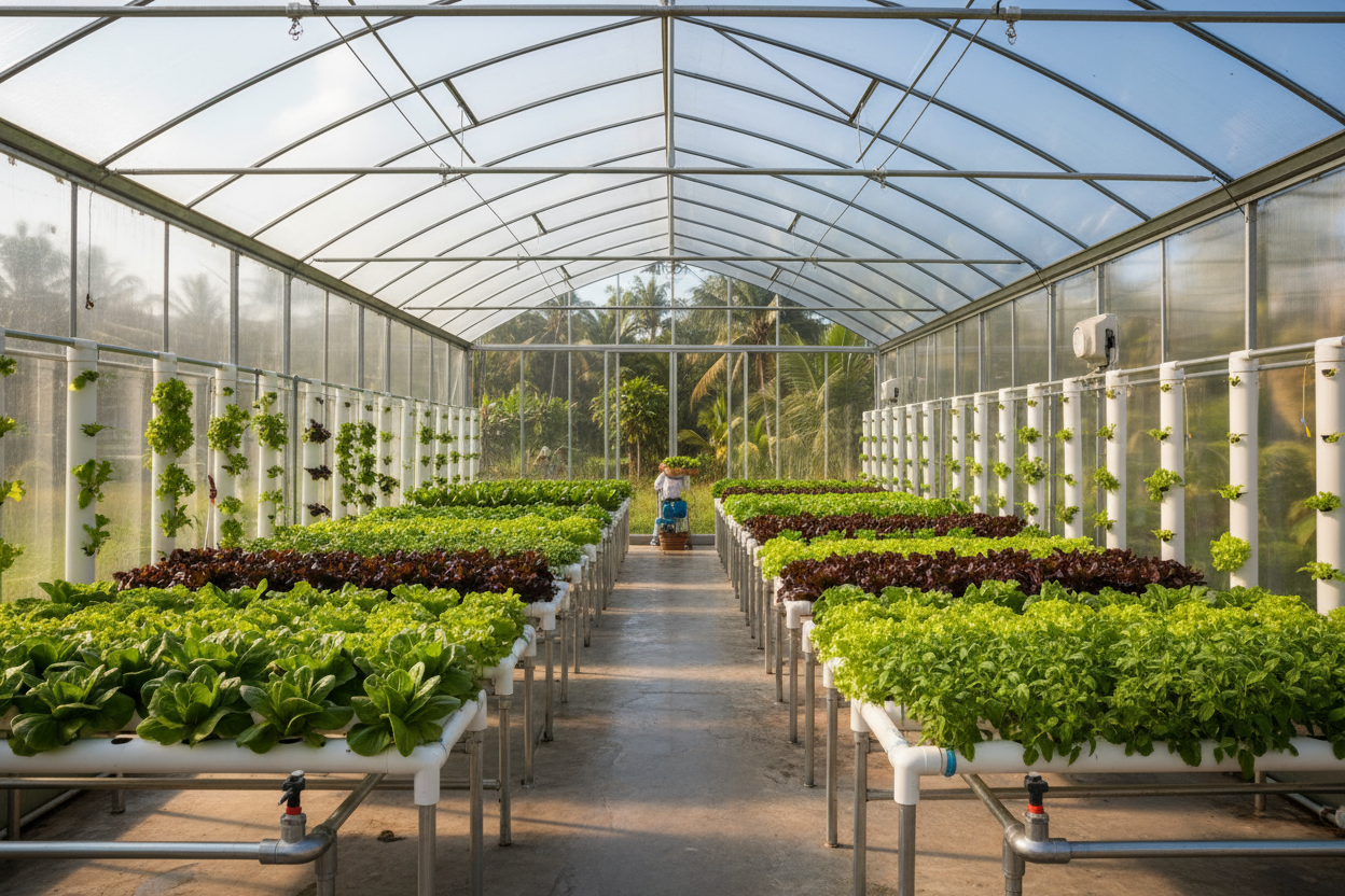 A Cambodian greenhouse or hydroponic system.