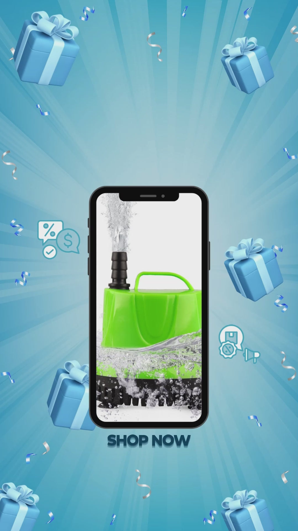 Green submersible water pump for hydroponics
Hydroponic pump with hose connectors
Bottom intake submersible pump for nutrient tanks