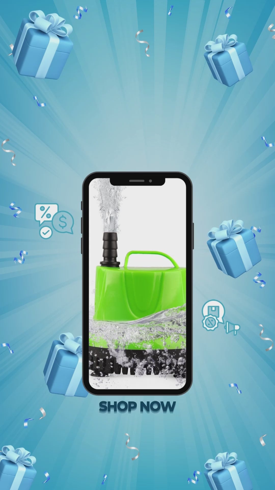 Green submersible water pump for hydroponics
Hydroponic pump with hose connectors
Bottom intake submersible pump for nutrient tanks